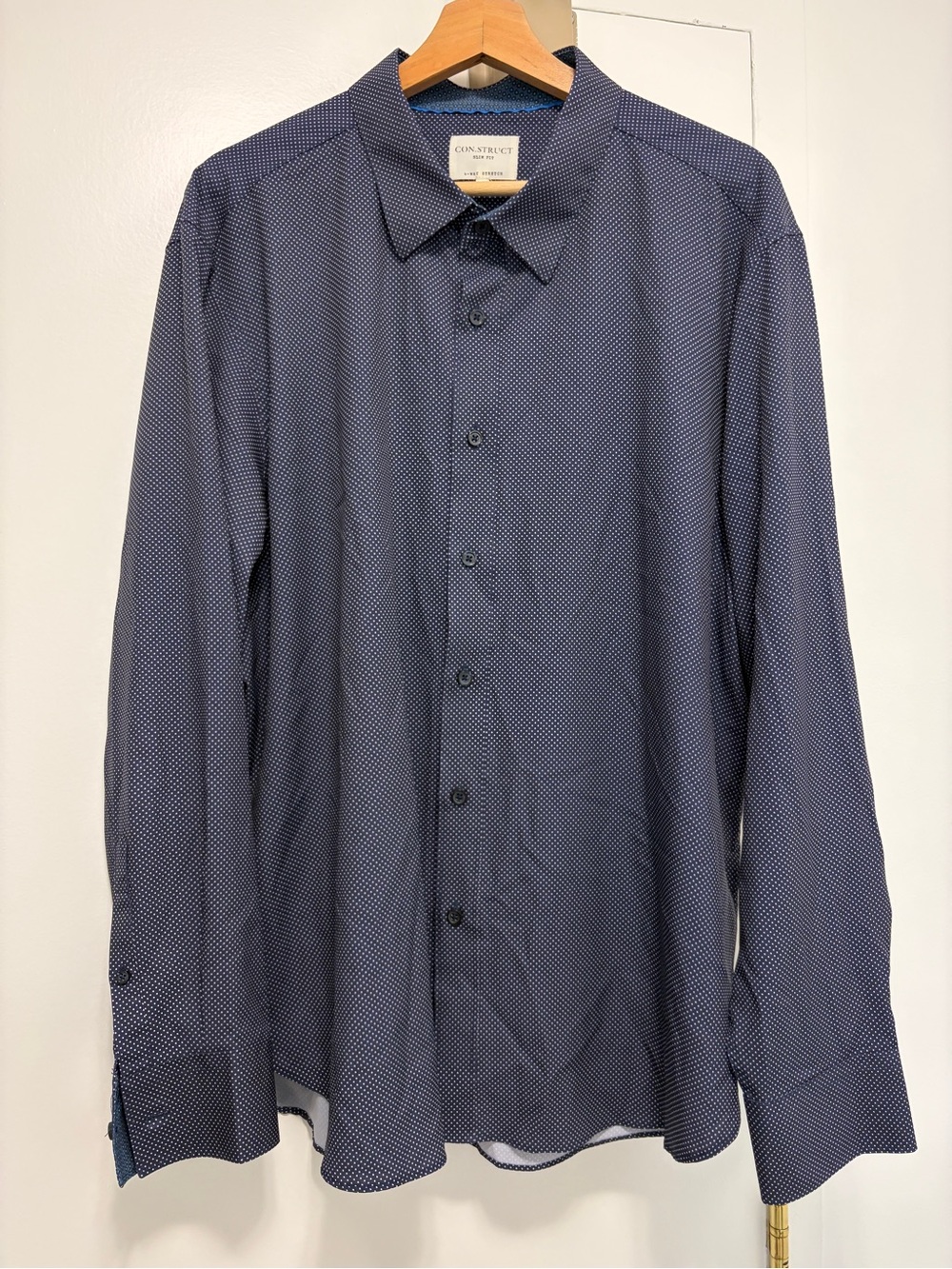 CONSTRUCT 4-way Stretch Navy Micro-Print Men's Dress Shirt XXL